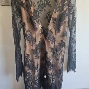 Sheer Black Lace Overlay Dress